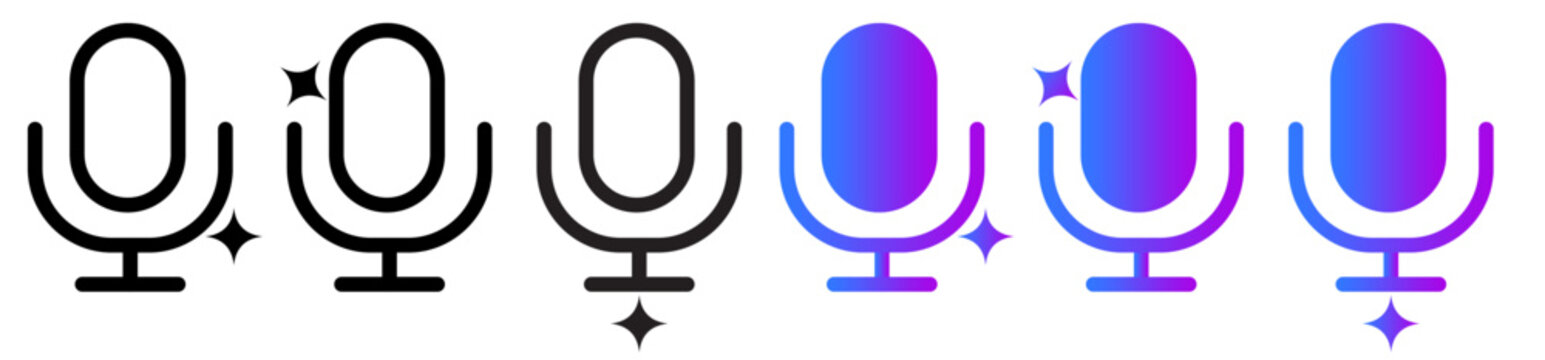 AI voice or smart microphone icon sparkle stars symbol , Generative, generated AI logo gradient. for Artificial intelligence assistant, chatbot, voice command, speech recognition, audio recording