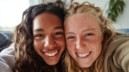 Fototapeta premium Smiling Teen Girls Taking a Selfie