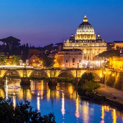 Fototapeta premium A serene evening view of a grand domed building near a river