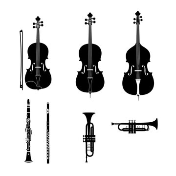 Silhouette Collection of Classical Musical Instruments: Strings and Brass