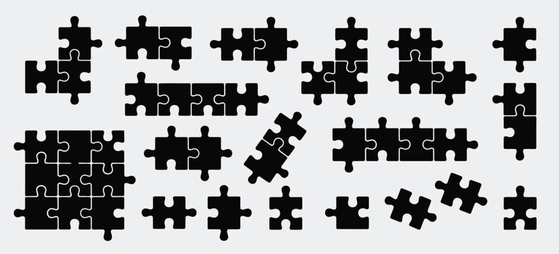 jigsaw puzzle pieces connection line pattern showcasing interlocking puzzle icons in a simple outline vector style, symbolizing collaboration, connection, and inclusivity