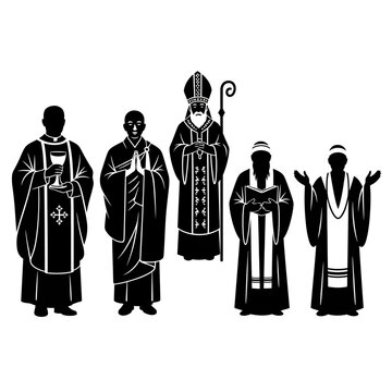 Diverse Religious Leaders Silhouettes: Clergy from Different Faiths Standing Together