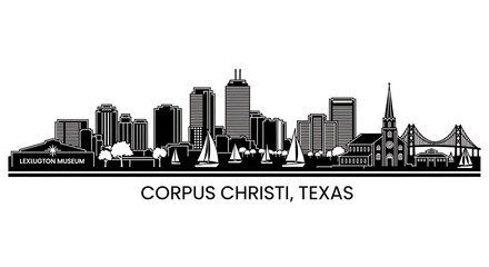 Corpus christi texas city skyline with lexington museum and bridge