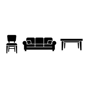 Vector Icons: Sofa, Chair, and Table Set for Living Room Furniture