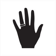 Obraz premium Vector graphic depicting a human hand with a wedding ring on white background 