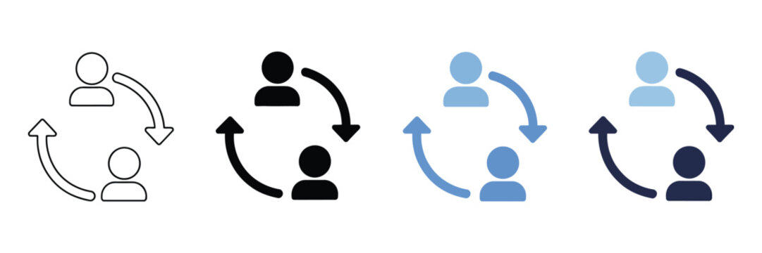 Replace sign, person exchange, switch icon, reciprocal arrow people icon sign, two people exchanging information, modern flat design