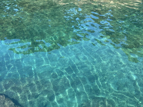 Rippling sea water clear blue turquoise surface.