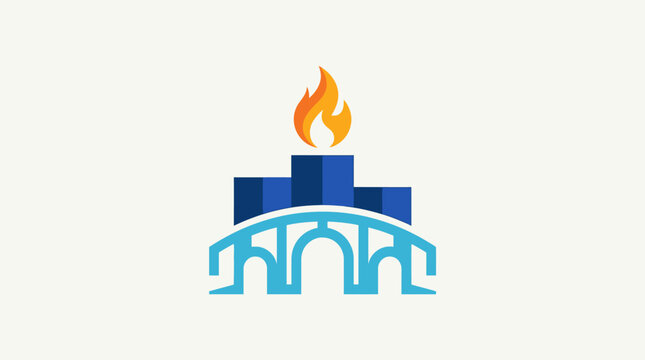 Torch Above Buildings and Bridge Logo Design