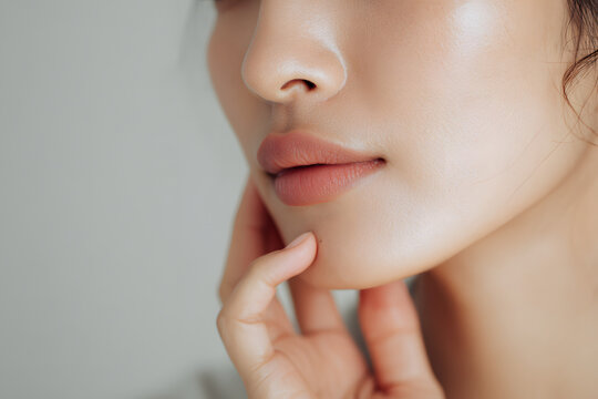 口元を整える日本人女性のクローズアップ（リフトアップ・美容医療イメージ）