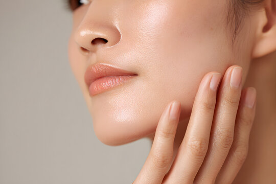 フェイスラインを整える日本人女性のクローズアップ（リフトアップ・美容医療イメージ）