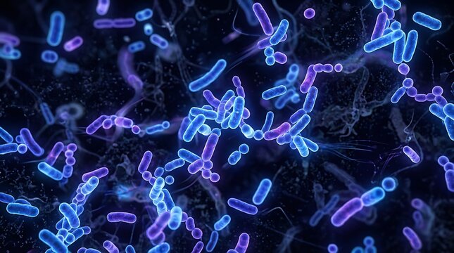 3d render of bacteria cells, microscopic view of microorganisms, abstract biological background with rodshaped bacteria