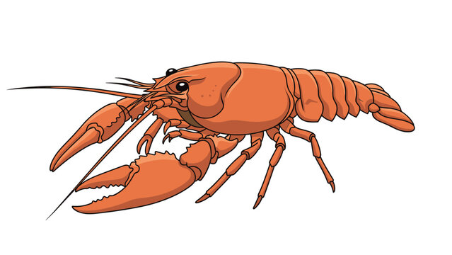 Detailed color illustration of a large red lobster or crayfish positioned sideways against a clean white background.