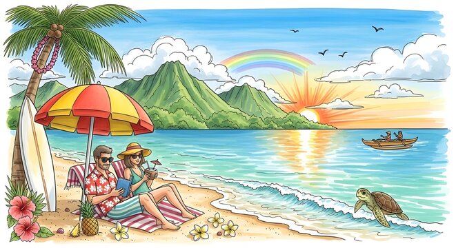 Hand drawning hawaii holiday illustration