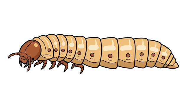 Detailed illustration of a grub or beetle larva showing its segmented body and legs, perfect for entomology and biological education.
