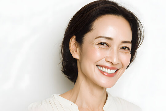 自然で健康的な白い歯の日本人女性（審美歯科・エイジングケア）｜Mature Japanese woman with natural white teeth, dental care concept