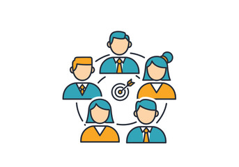Fototapeta premium A group of six diverse people icons aiming at a target together