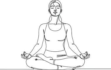 Obraz premium Serene woman meditating in lotus pose with eyes closed and hands in mudra