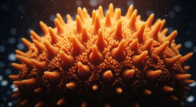 highly detailed close-up of orange sea urchin with sharp spines
