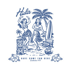 Vintage Hawaiian Hula Beach Party Illustration © purify