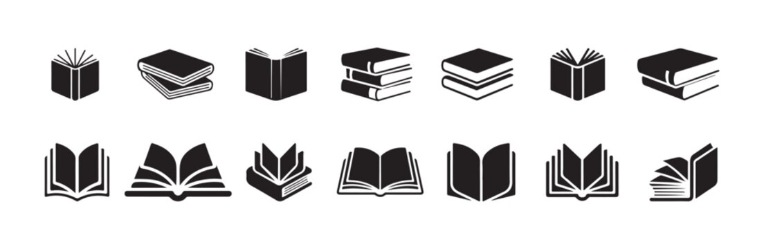 Assortment of book symbols showing various ways books can be presented