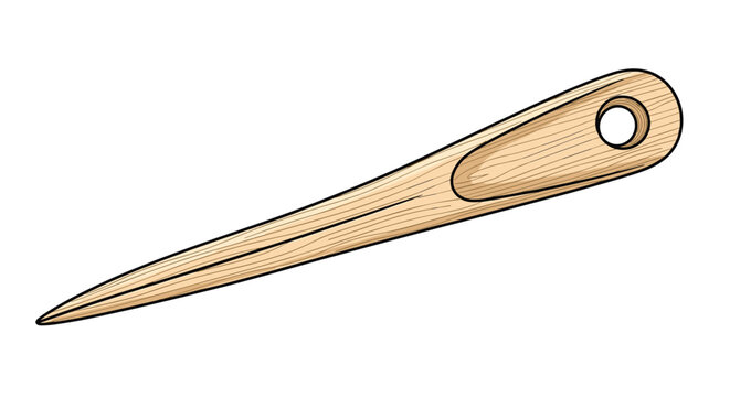 Detailed illustration of a traditional wooden awl tool used for leather crafting and stitching shown in a realistic vintage style.