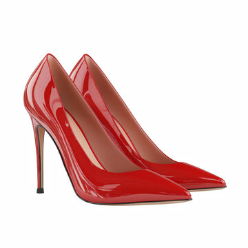 Red high heel shoes isolated on transparent background

