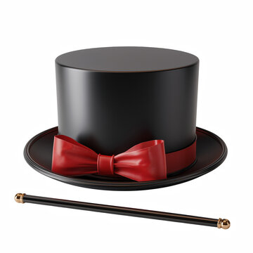 Magician top hat with wand isolated on transparent background