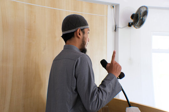 Imam Delivering Sermon in Mosque, Muslim Religious Leader