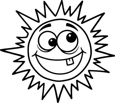Whimsical cartoon sun with a big grin and a missing tooth