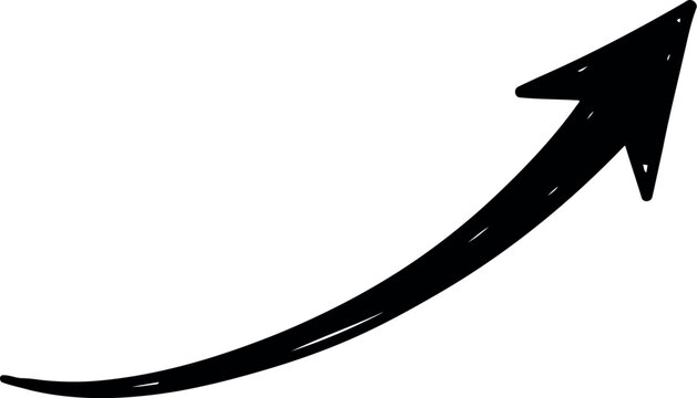 Hand drawn black arrow pointing upwards and to the right on white background