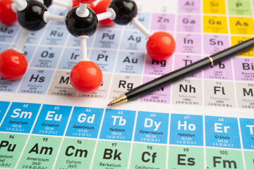 Molecules chemical on a periodic table. © amazing studio