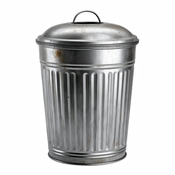 Metal trash can with lid isolated on transparent background