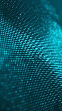 A digital background featuring a glowing blue pattern of small squares arranged in a grid formation