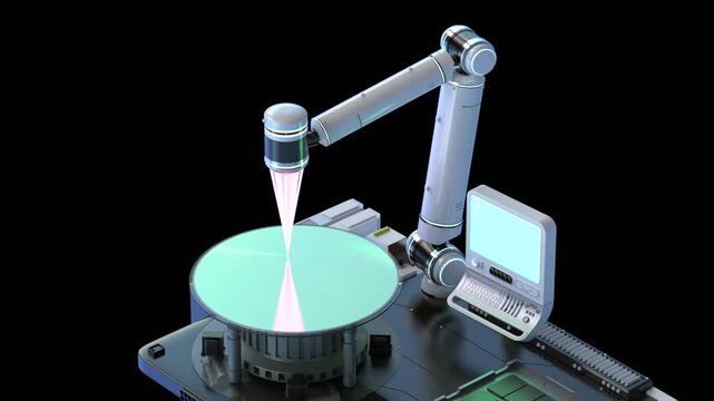3d rendering EUV lithography systems for semiconductor manufacturing isolated on black background 4k footage