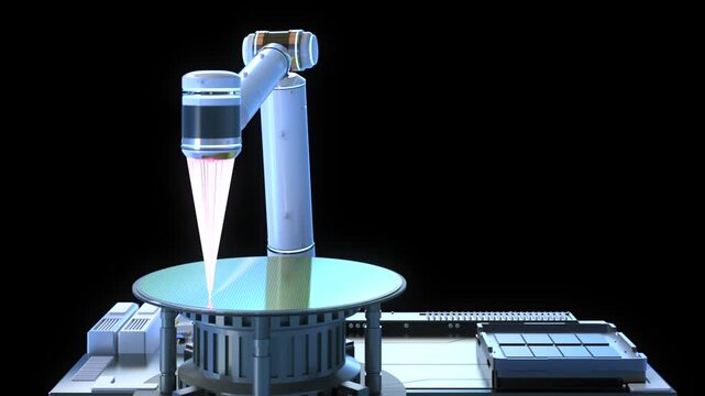 3d rendering EUV lithography systems for semiconductor manufacturing isolated on black background 4k footage