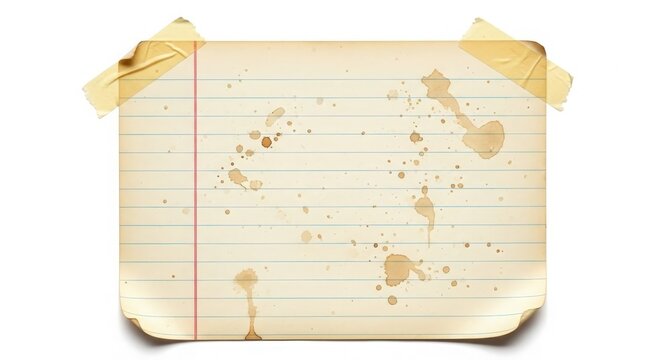 A Vintage Lined Paper With Tape And Stains