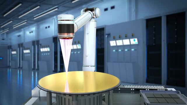 3d rendering EUV lithography systems for semiconductor manufacturing in factory 4k footage