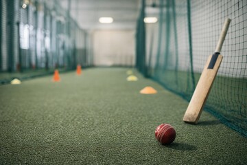 Fototapeta premium Indoor Cricket Training Facility with Equipment