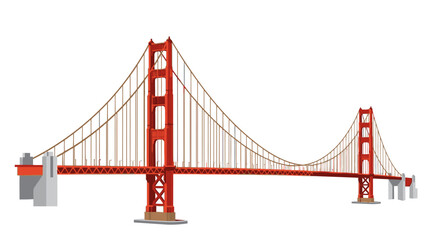 Fototapeta premium Illustration of the iconic Golden Gate Bridge in San Francisco with a white background and red-orange color scheme.