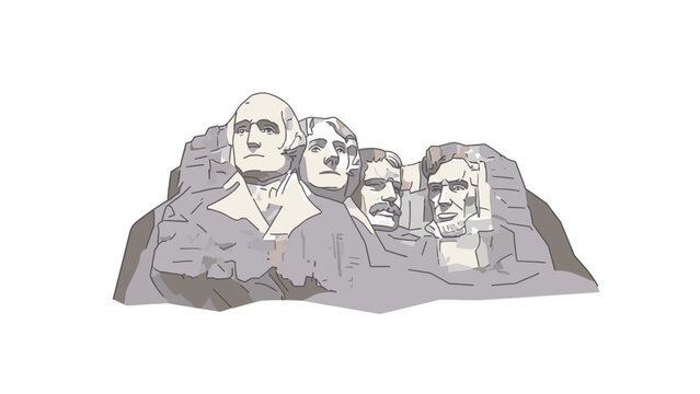 Illustration of Mount Rushmore featuring four US presidents in a monochromatic color scheme against a white background.