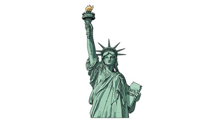 Fototapeta premium Close-up view of the Statue of Liberty with a torch held high against a clean white background.