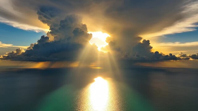 Radiant sunset over ocean.