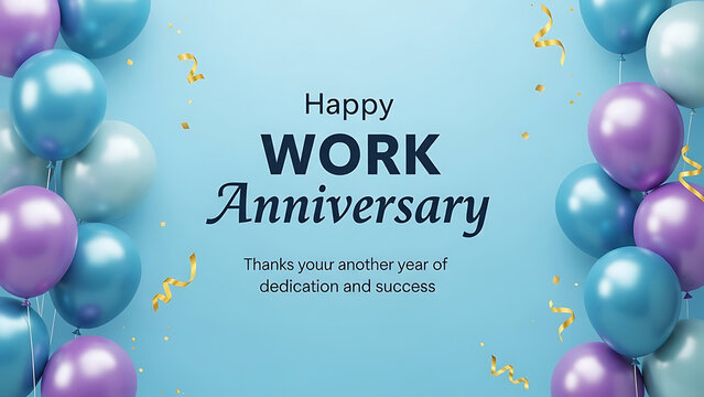 Happy Work Anniversary Balloons Confetti Blue image