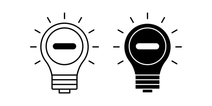 Light bulb icon with minus symbol representing reduction decrease and minimal concept idea illustration