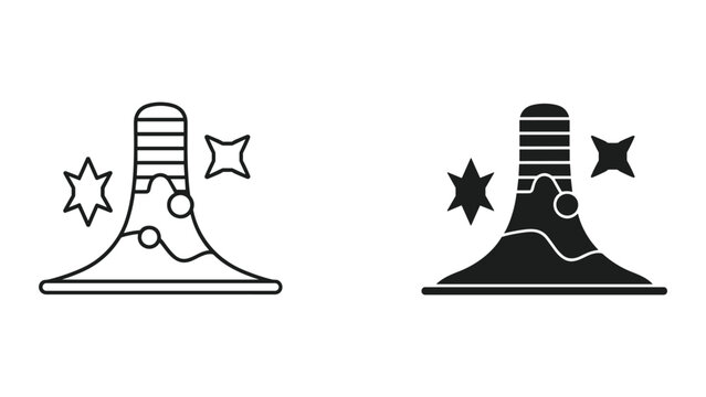 black and white illustration of two starburst effects on a sound wave