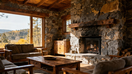Fototapeta premium Stone Wall Fireplace · Retro Country House 
