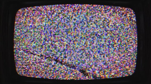 Glitch noise static with television screen effect concept. Old vintage television screen with colorful static noise and pixel interference on black background