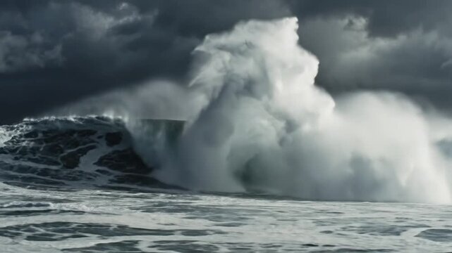 Crashing wave under storm.