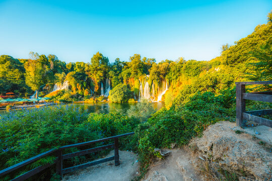 Kravice Waterfalls on the Trebižat River, a natural amphitheater of cascading water and lush green nature near Ljubu&scaron;ki, Bosnia and Herzegovina.