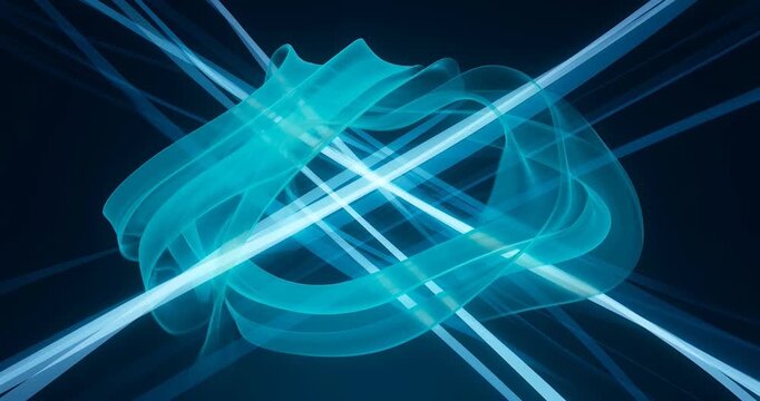 Abstract light blue neon swirl glow energy loop motion futuristic blue light wave motion fluid smooth digital energy lines crossing beam design dark background with dynamic curve line shape